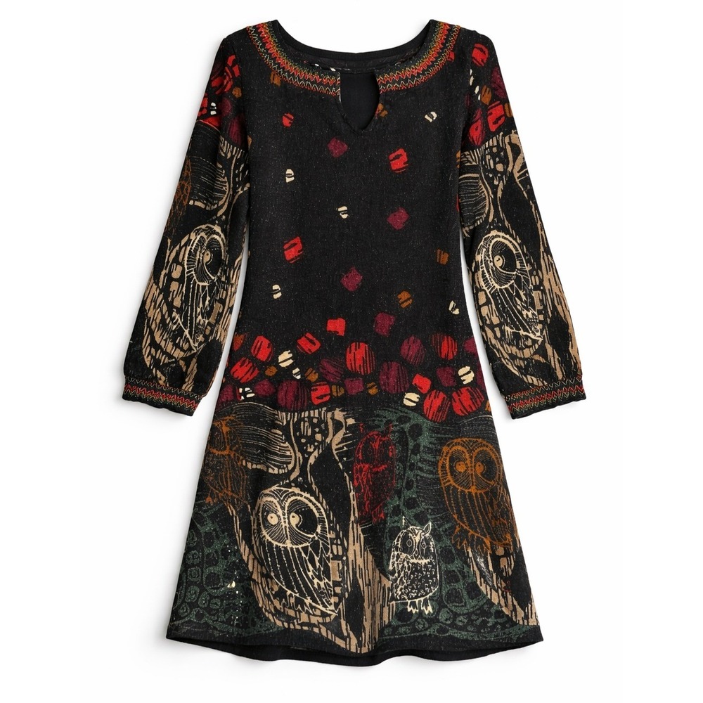 Whimsy‎ Goth Owl Sweater Dress Size Small Boho Forestcore Indie Festival Cottage - Picture 2 of 14